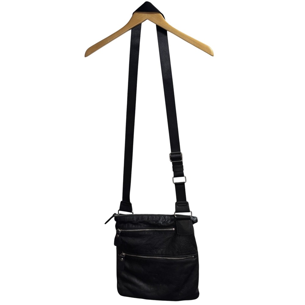 Margot Black Pebbled Genuine Leather Crossbody Bag Adjustable Strap Multi-Pocket